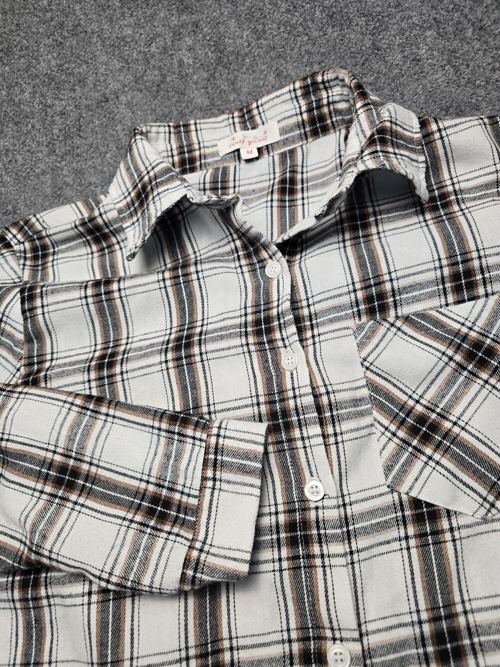 Sweet Generis Plaid Button Up Shirt Womens M Brown Cream Black Long Sleeve